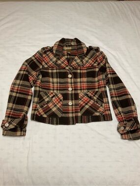 Ruff Hewn Plaid Wool Blend Mid Length Jacket Coat Cabincore. Size L